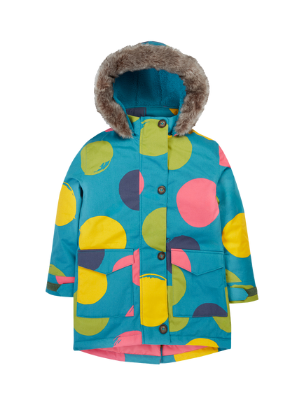 Frugi Kids' Cotton Penhale Printed Parka Coat, Blue, Blue