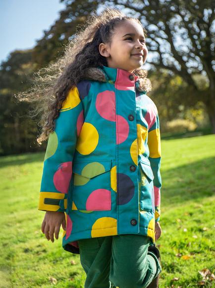 Frugi Kids' Cotton Penhale Printed Parka Coat, Blue - view 2, Blue