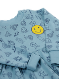 Frugi Kids' Waffle Cotton Relaxed Printed Dress, Blue