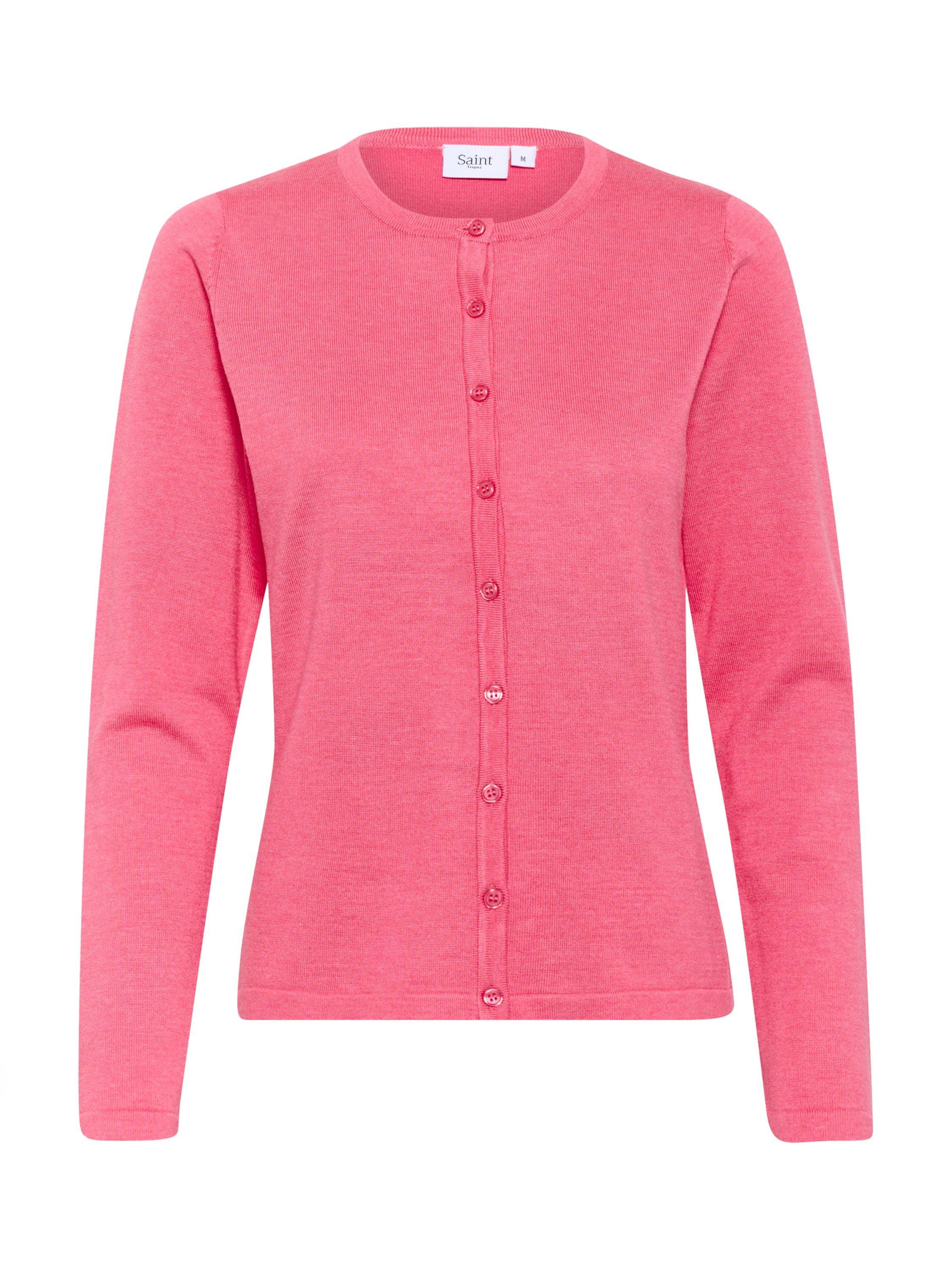 Product image 1 of 2, which shows Saint Tropez MilaSZ Round Neck Cardigan, Mid Pink, XS