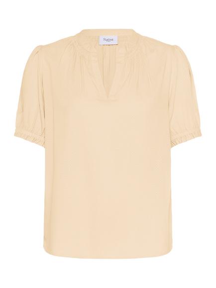 Saint Tropez BrittaSZ Short Sleeve V-Neck Blouse, Natural Cream