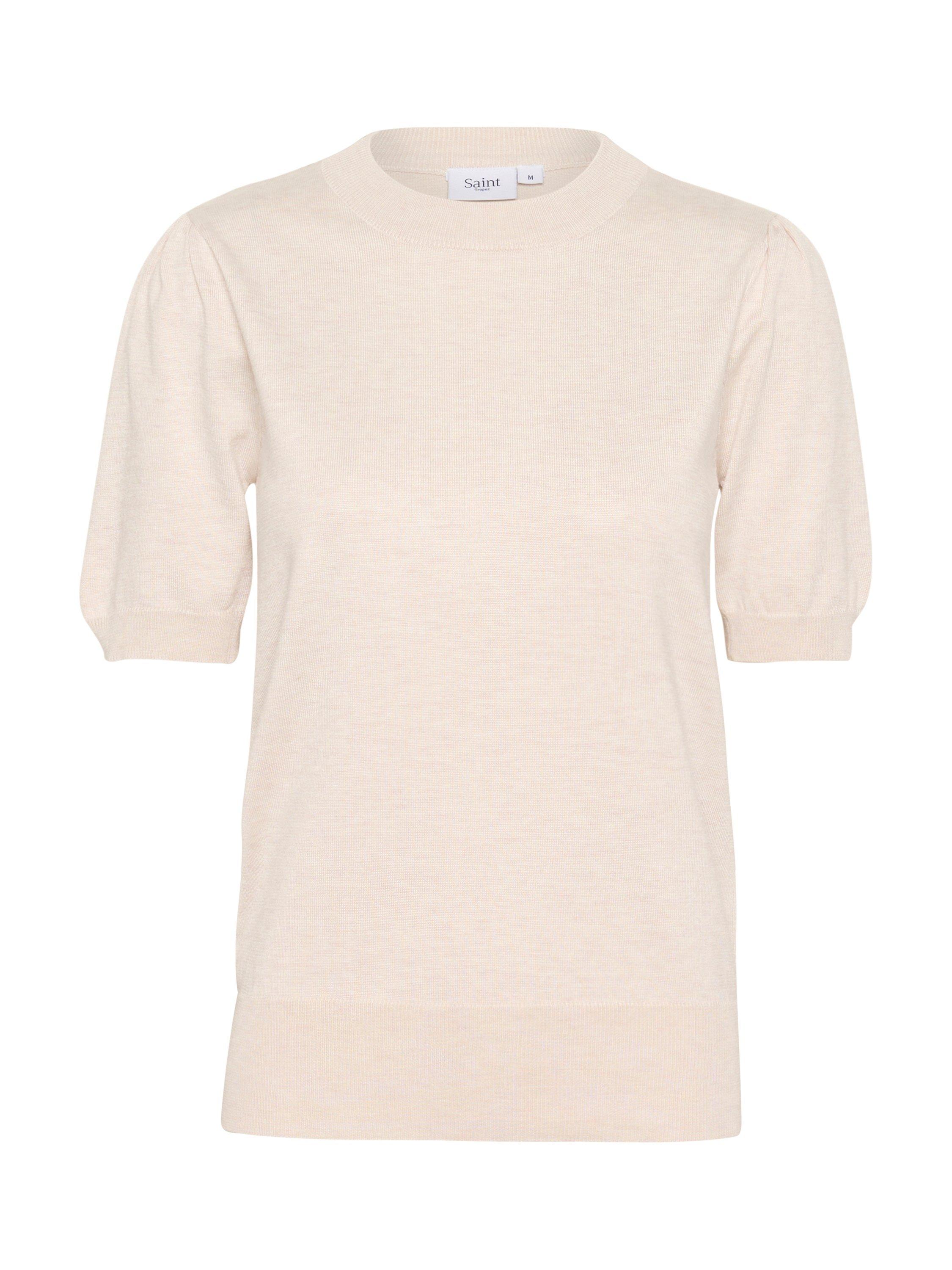 Product image 1 of 2, which shows Saint Tropez MilaSZ Short Sleeve Crew Neck Pullover Jumper, Natural Beige, XS