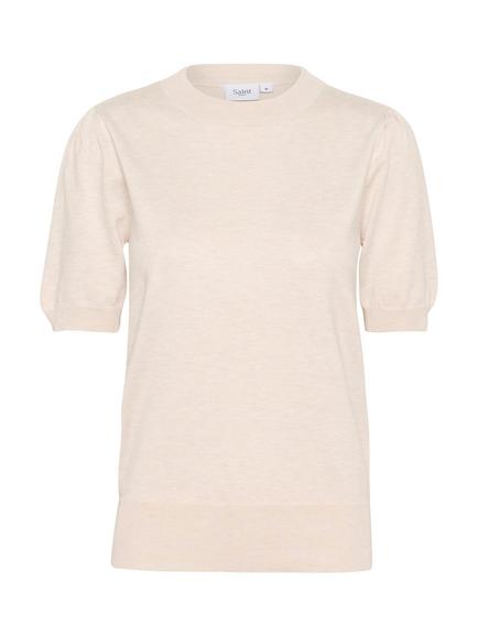 Saint Tropez MilaSZ Short Sleeve Crew Neck Pullover Jumper, Natural Beige
