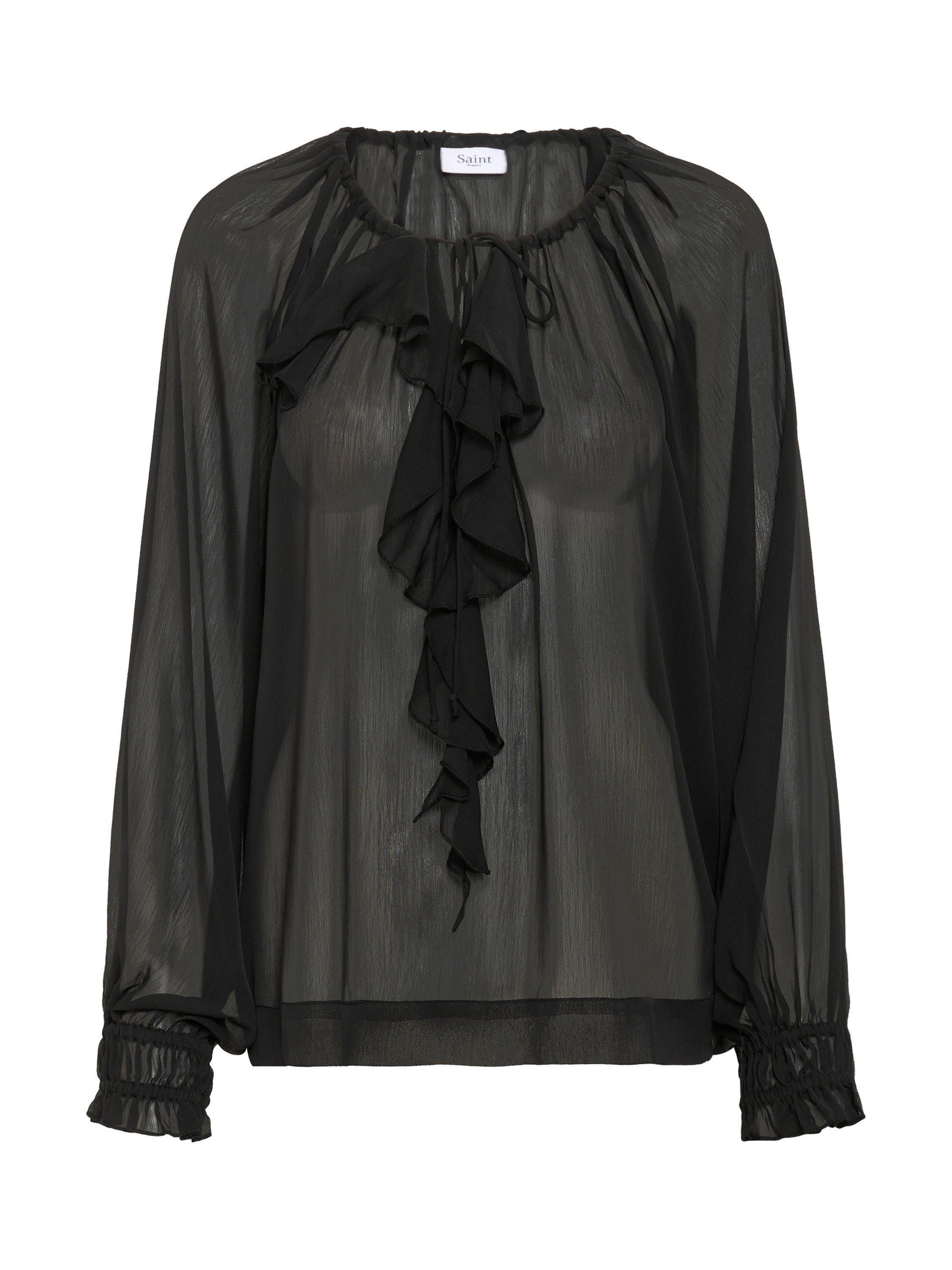 Product image 1 of 2, which shows Saint Tropez LazieSZ Tie Neck Blouse, Black, S