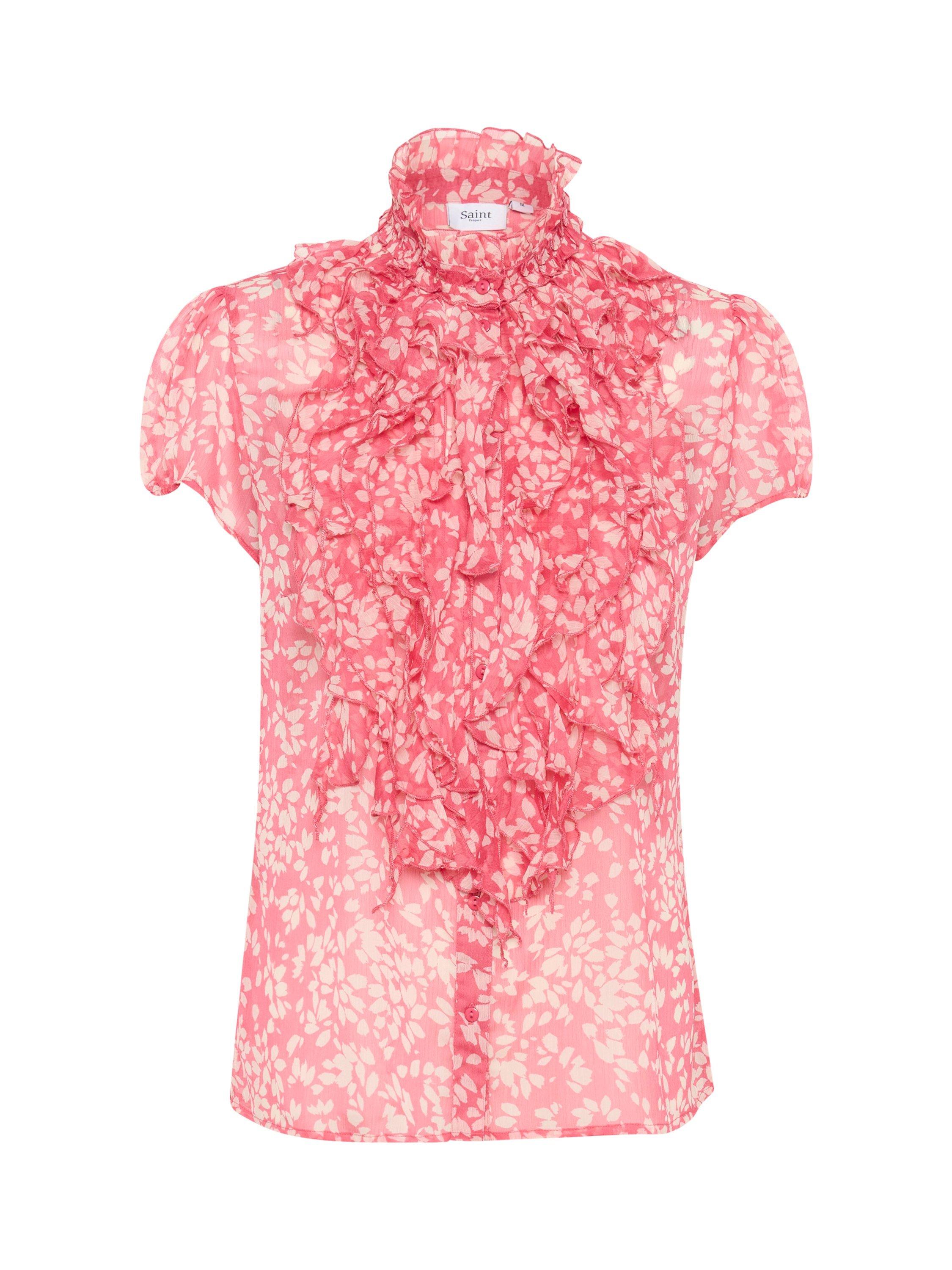 Product image 1 of 2, which shows Saint Tropez LiljaSZ Crinkle Short Sleeve Shirt, Pink/Multi, XS