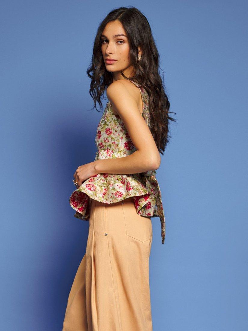 Product image 3 of 6, which shows Sister Jane Forest Jacquard Floral Top, Green/Multi, 6