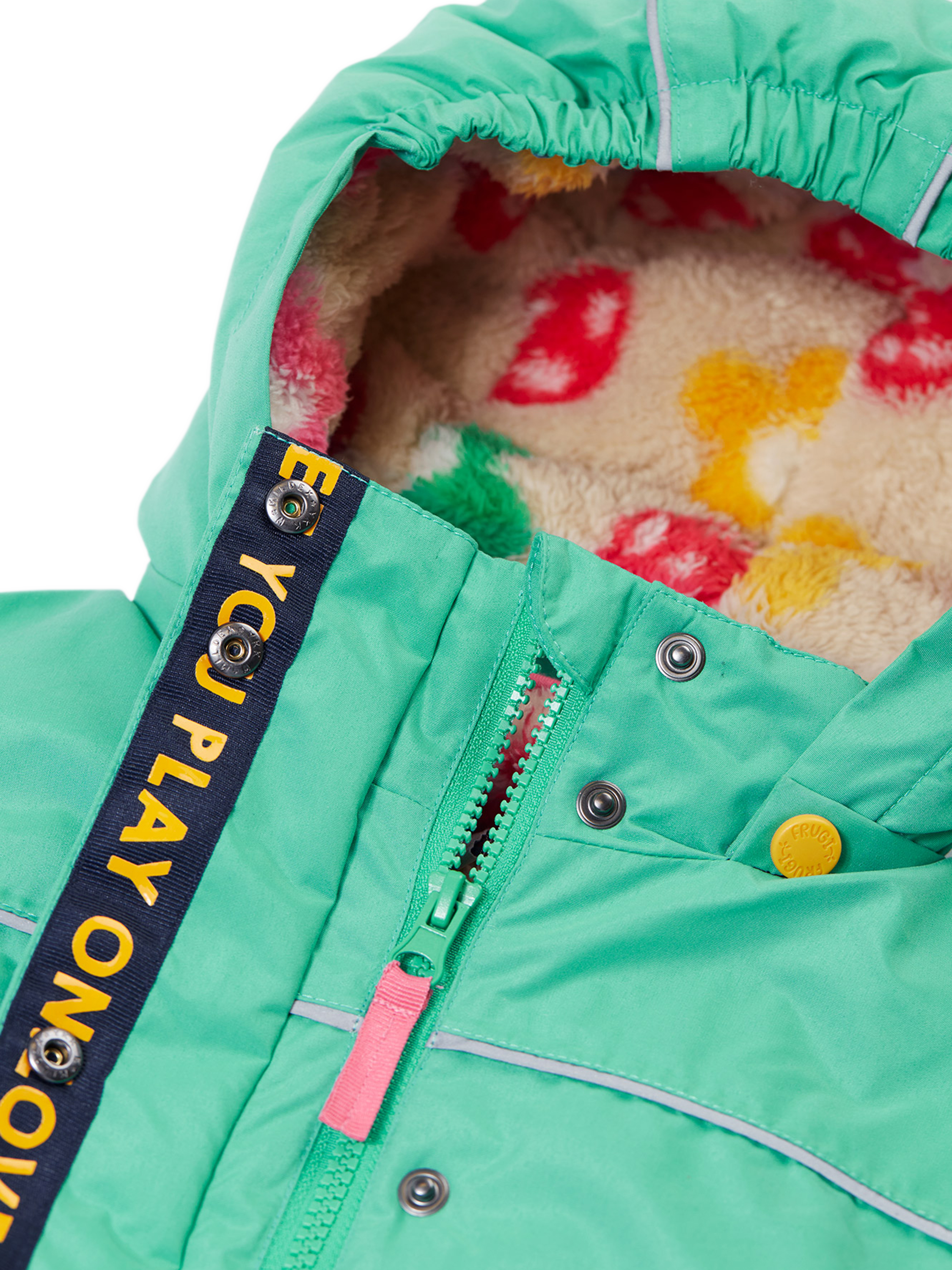 Product image 7 of 9, which shows Frugi Kids' Rambler 3-in-1 Hooded Coat, Dragon/Mushroomfield, 1-2 years