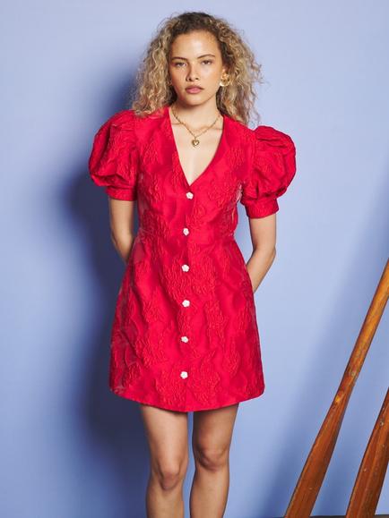 Sister Jane Tansy Jacquard Floral Mini Dress, Red, Red