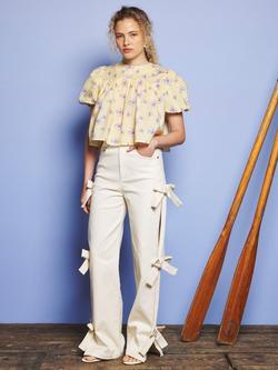 Sister Jane Bay Bow Detail Jeans, Cream - view 2, Cream