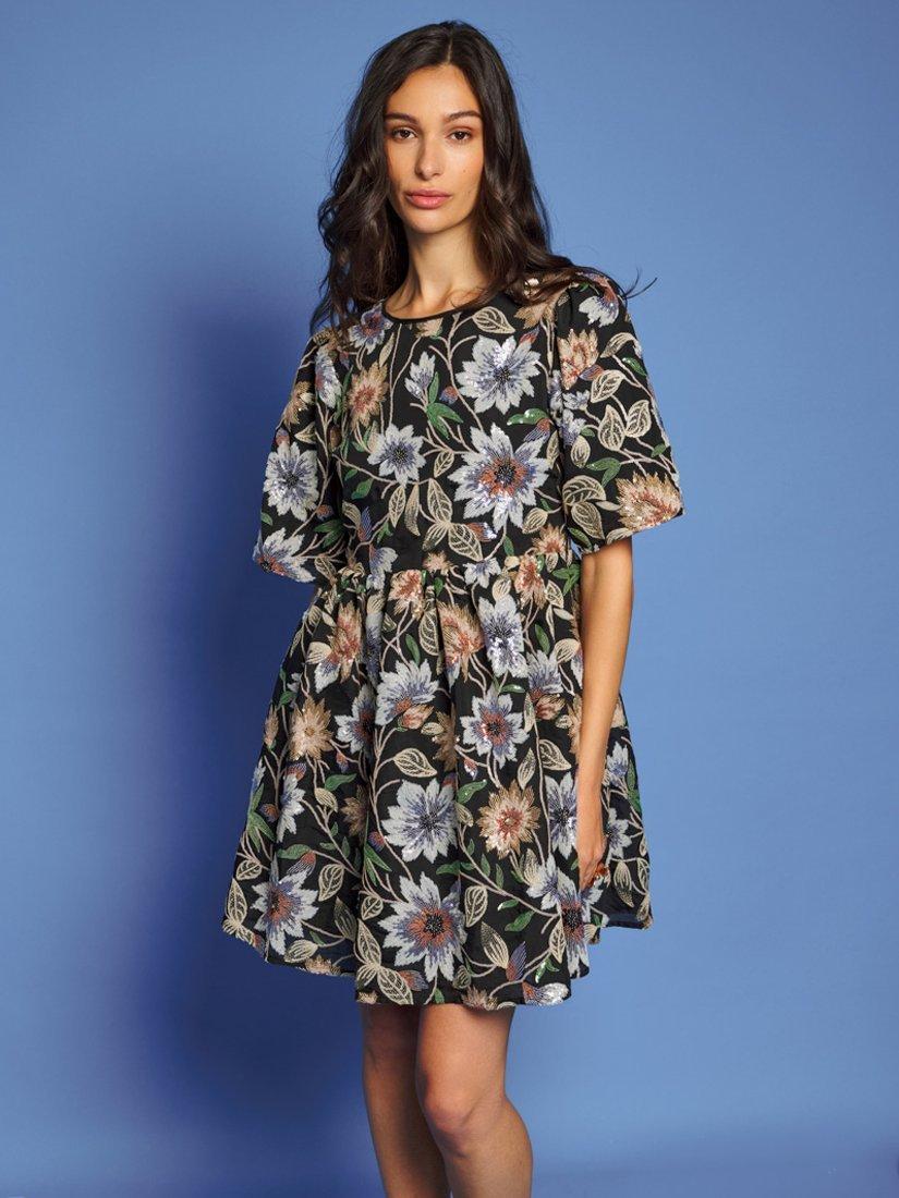 Sister Jane Wood Sequin Embroidered Mini Dress, Black/Multi