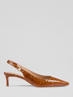 L.K.Bennett Lettie Croc Effect Leather Slingback Court Shoes, Tan, Tan