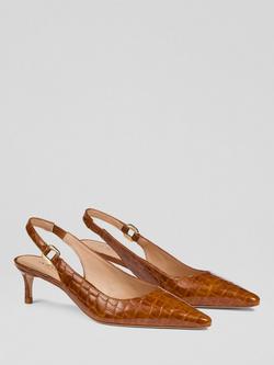 L.K.Bennett Lettie Croc Effect Leather Slingback Court Shoes, Tan - view 2, Tan