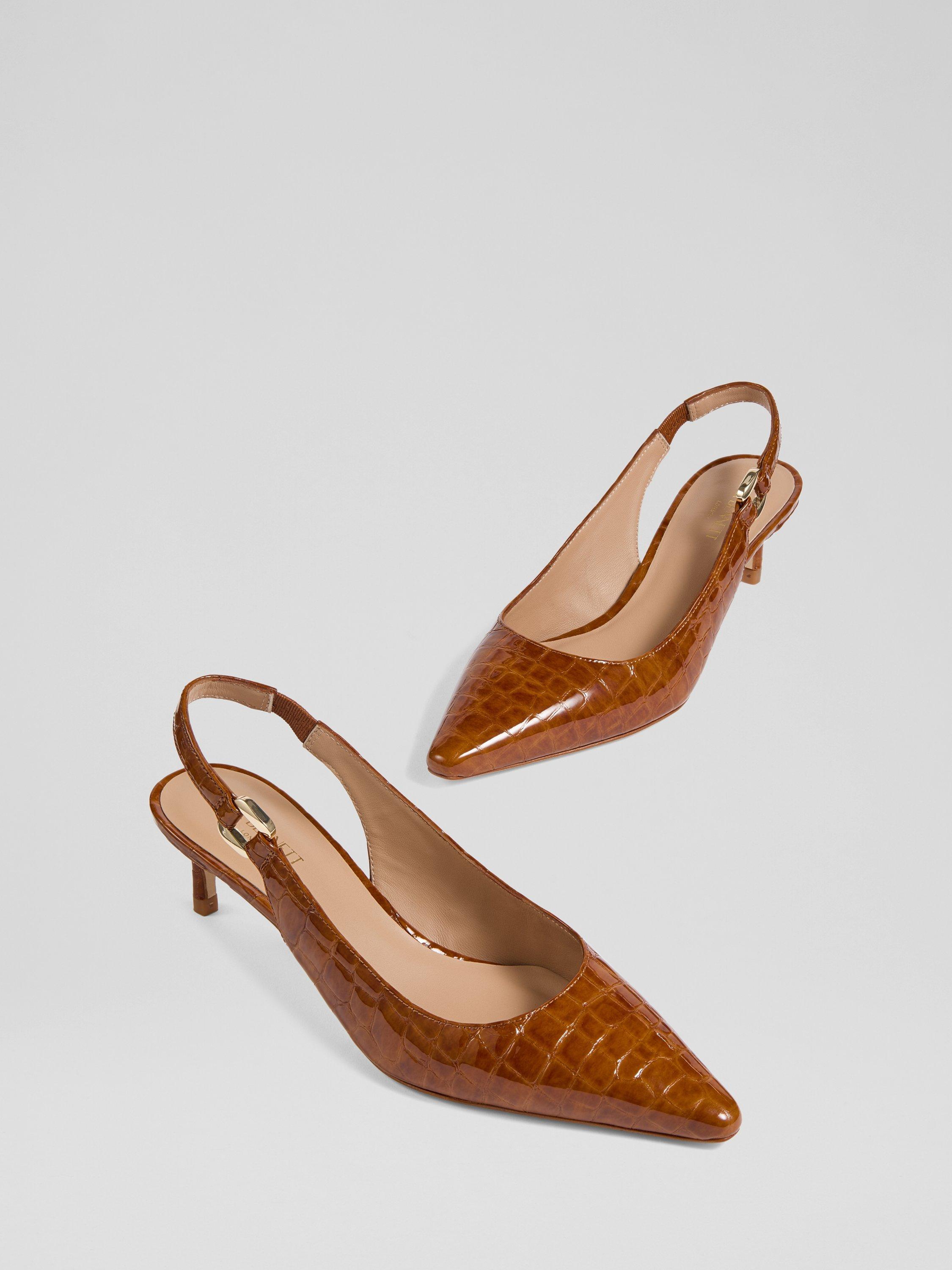 Product image 3 of 4, which shows L.K.Bennett Lettie Croc Effect Leather Slingback Court Shoes, Tan, 2