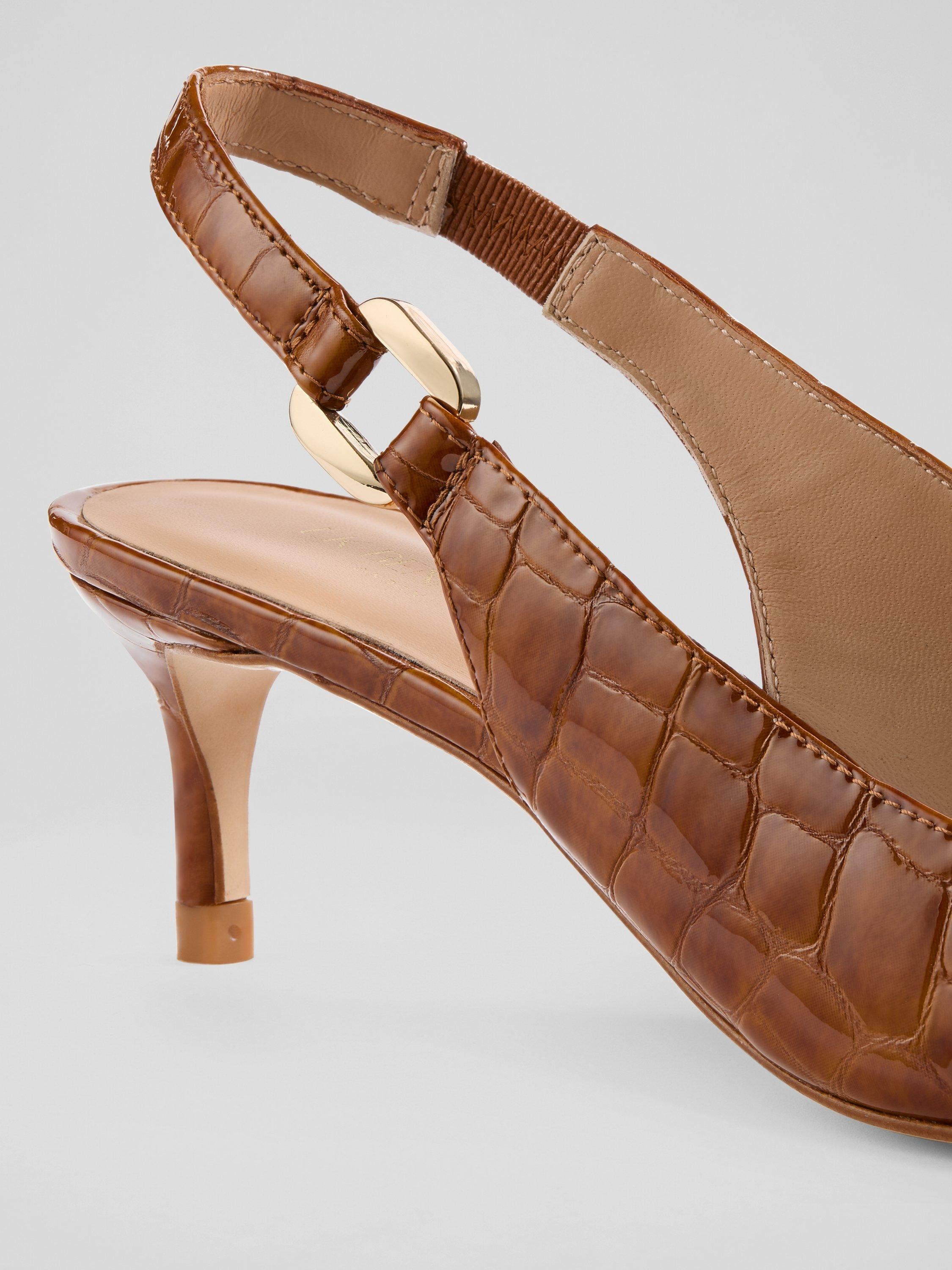 Product image 4 of 4, which shows L.K.Bennett Lettie Croc Effect Leather Slingback Court Shoes, Tan, 2
