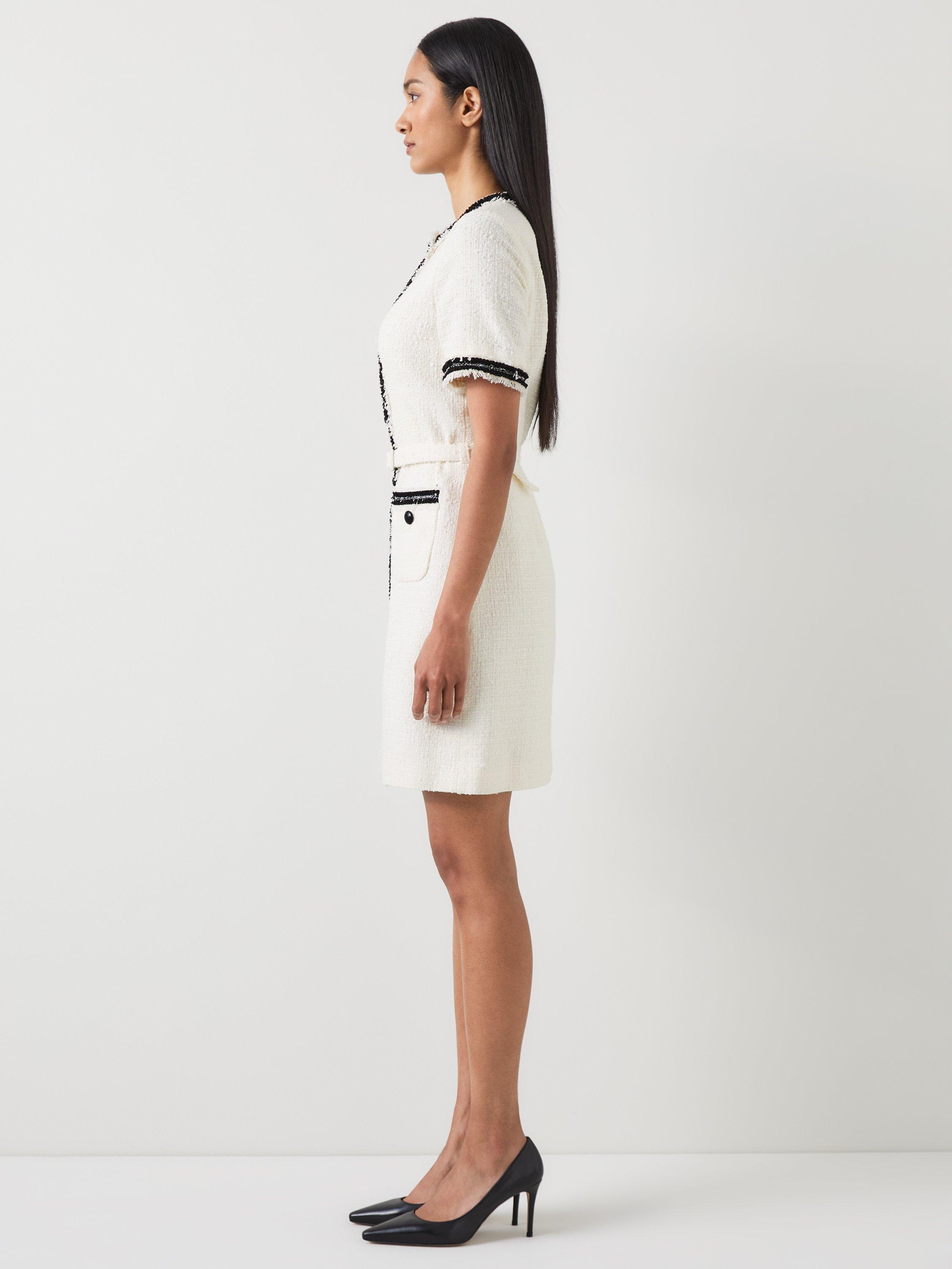 Product image 2 of 4, which shows L.K.Bennett Charlie Colour Contrast Tweed Dress, Cream/Black, 6