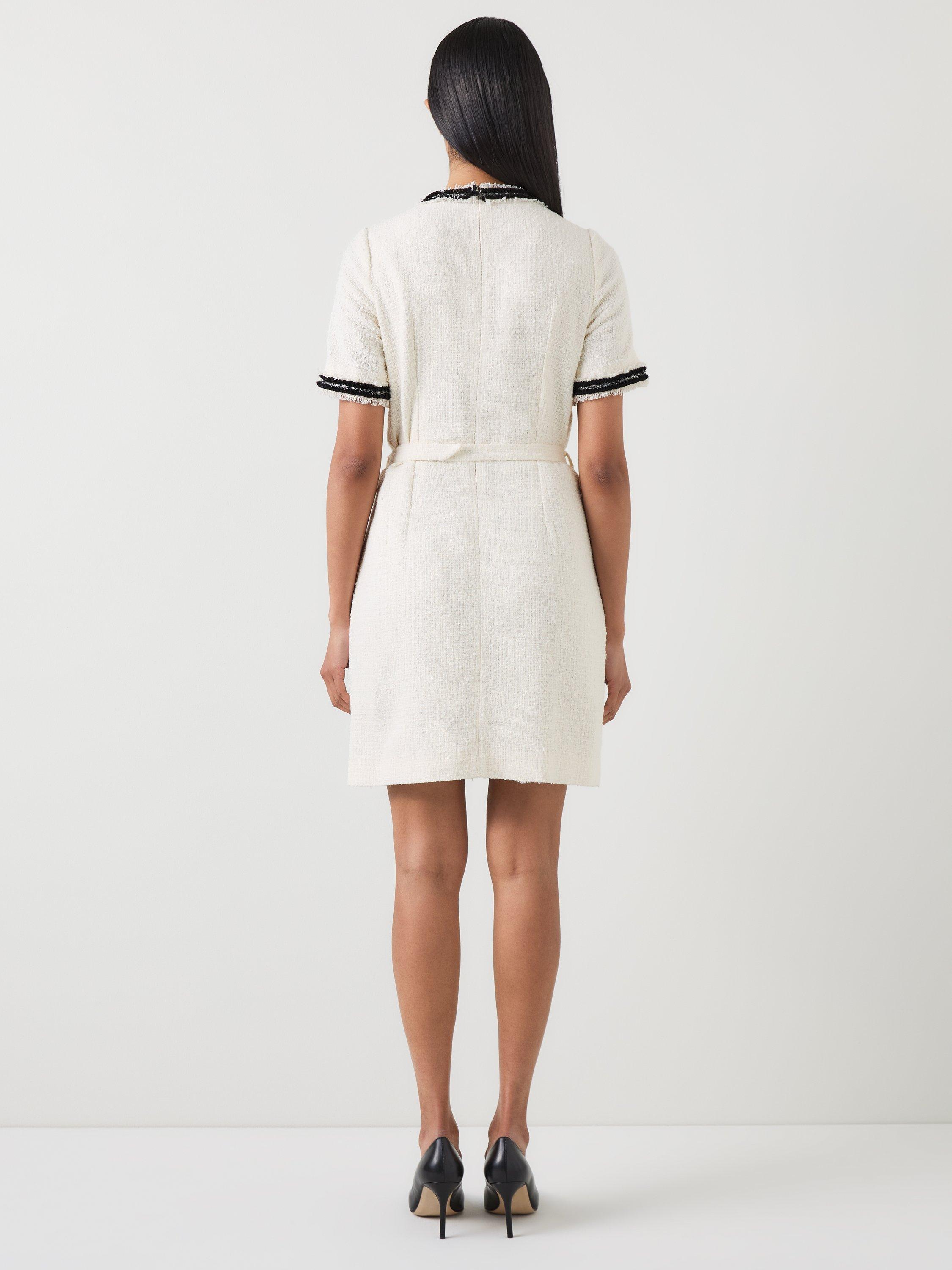 Product image 3 of 4, which shows L.K.Bennett Charlie Colour Contrast Tweed Dress, Cream/Black, 6