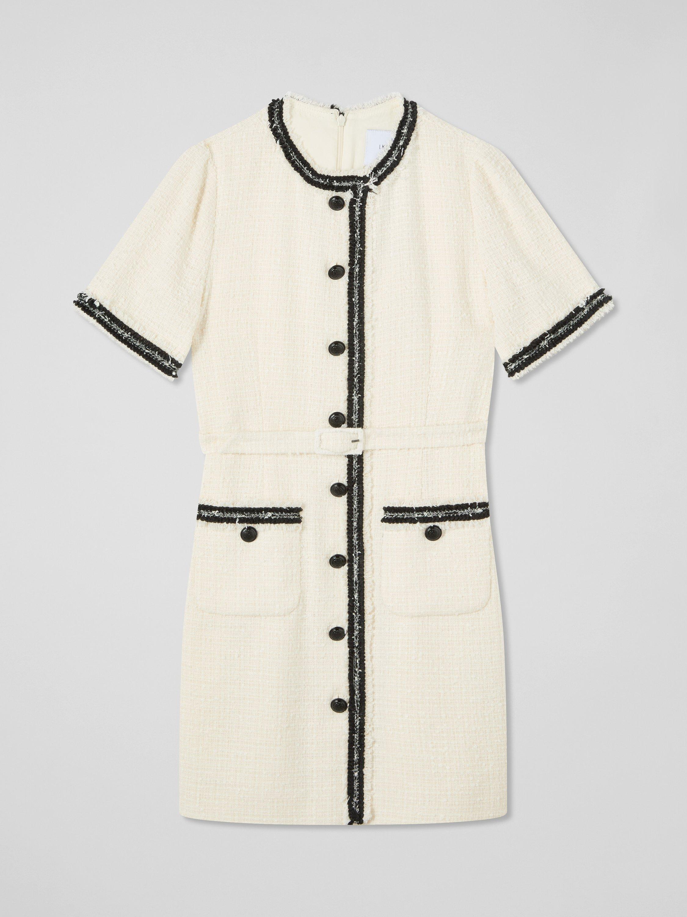 Product image 4 of 4, which shows L.K.Bennett Charlie Colour Contrast Tweed Dress, Cream/Black, 6