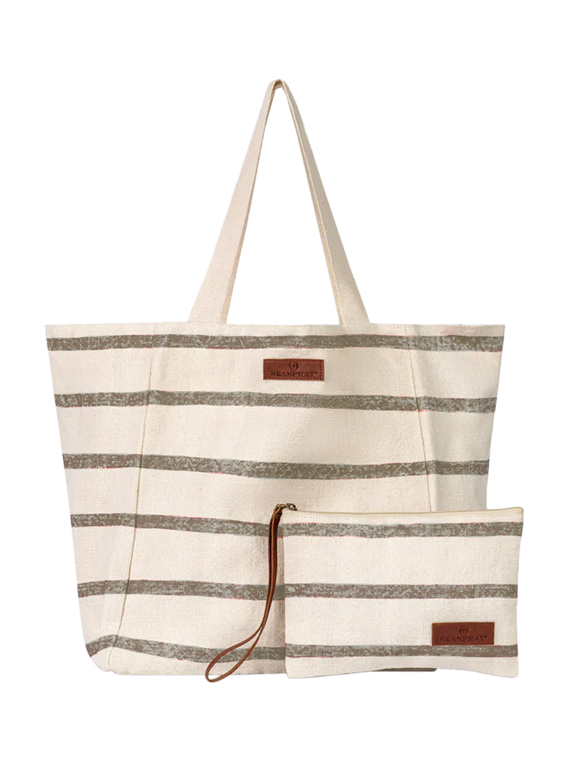 Product image 1 of 4, which shows Seaspray Jumbie Stripe Beach Bag and Purse Set, Neutral/Grey, One Size