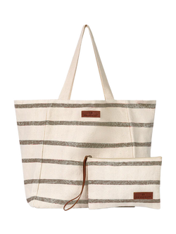 Seaspray Jumbie Stripe Beach Bag and Purse Set, Neutral/Grey