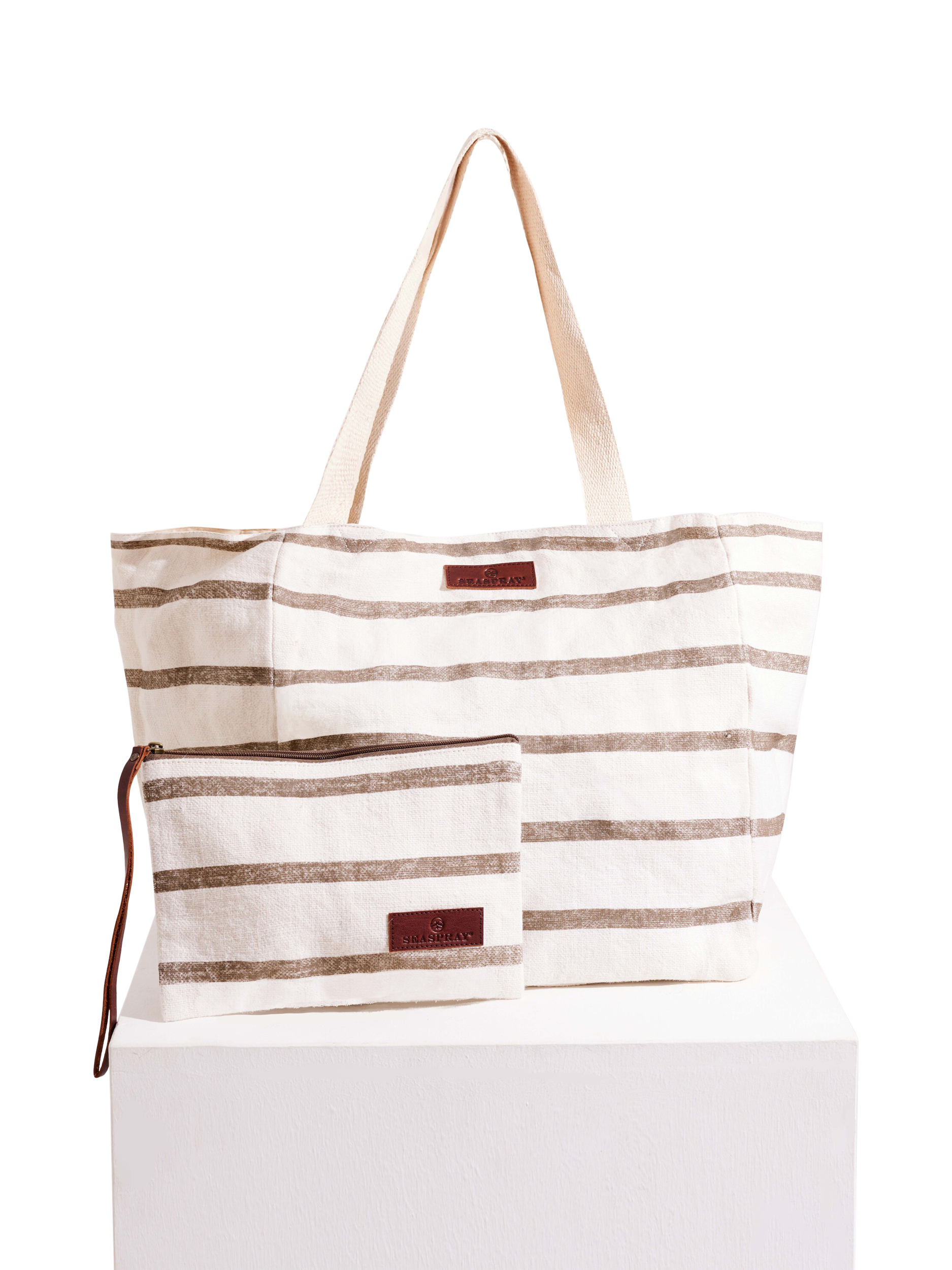 Product image 4 of 4, which shows Seaspray Jumbie Stripe Beach Bag and Purse Set, Neutral/Grey, One Size