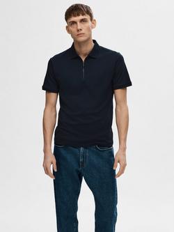 Selected Fave Cotton Blend Regular Fit Polo Shirt, Sky Captain, Sky Captain