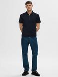 Selected Fave Cotton Blend Regular Fit Polo Shirt, Sky Captain