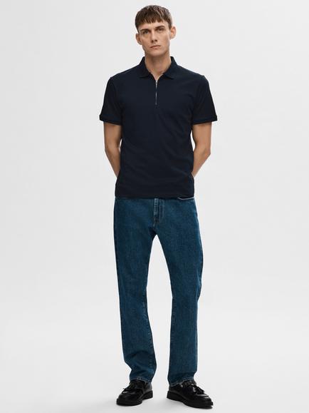 Selected Fave Cotton Blend Regular Fit Polo Shirt, Sky Captain - view 2, Sky Captain
