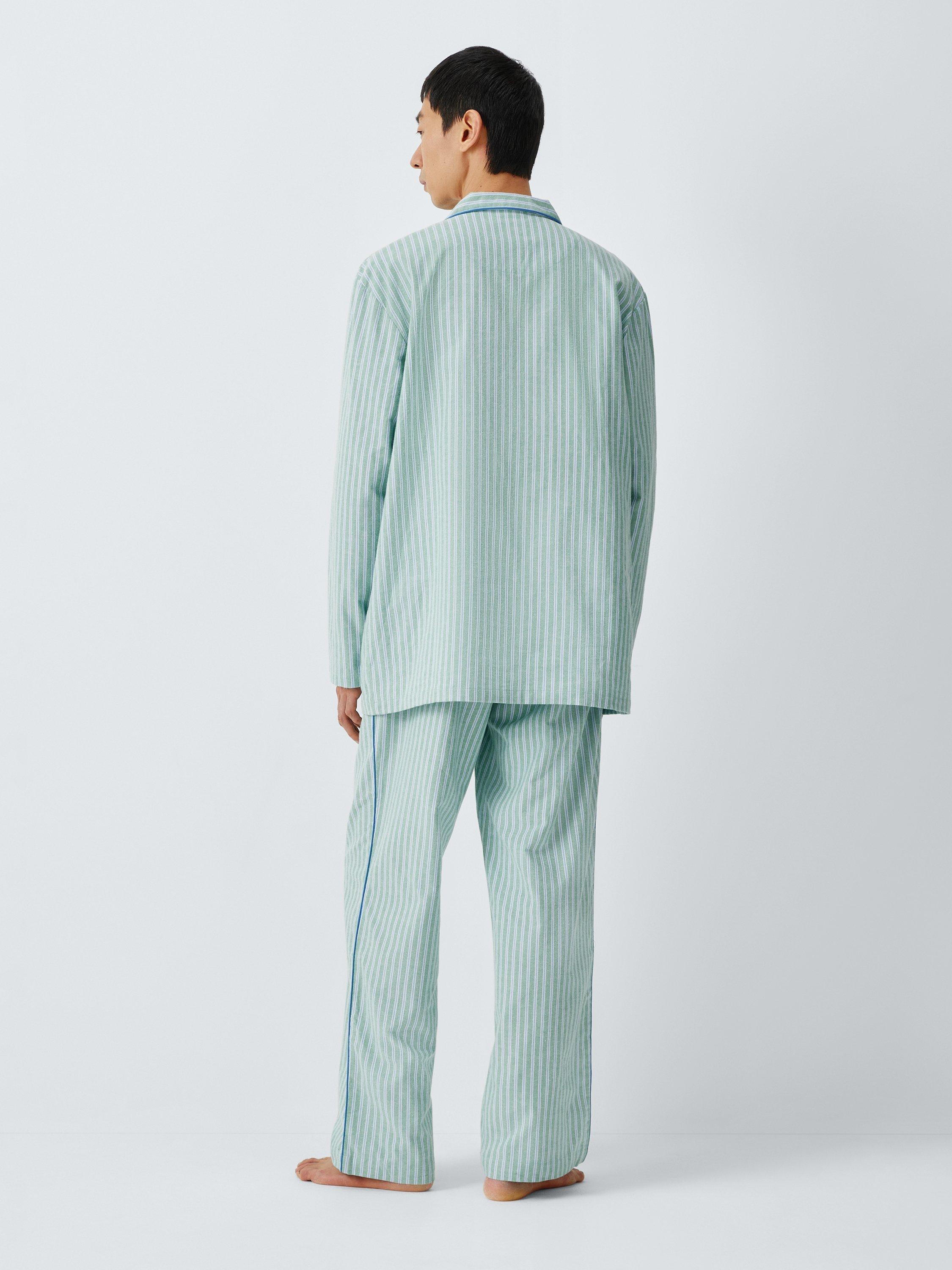 Product image 2 of 6, which shows John Lewis Organic Cotton Stripe Pyjama Set, Green Mid, S