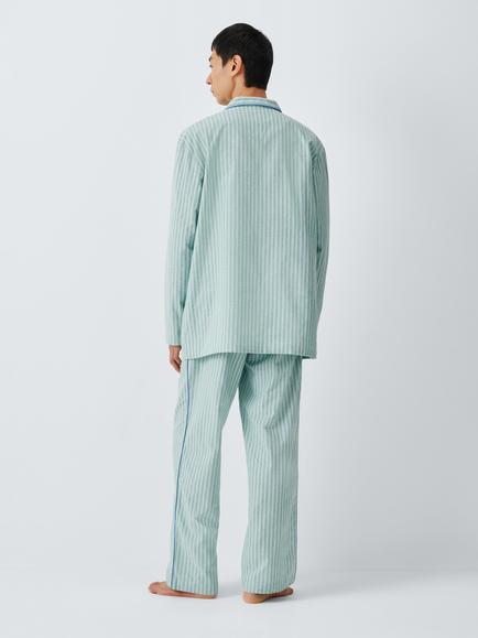 John Lewis Organic Cotton Stripe Pyjama Set, Green Mid - view 2, Green Mid
