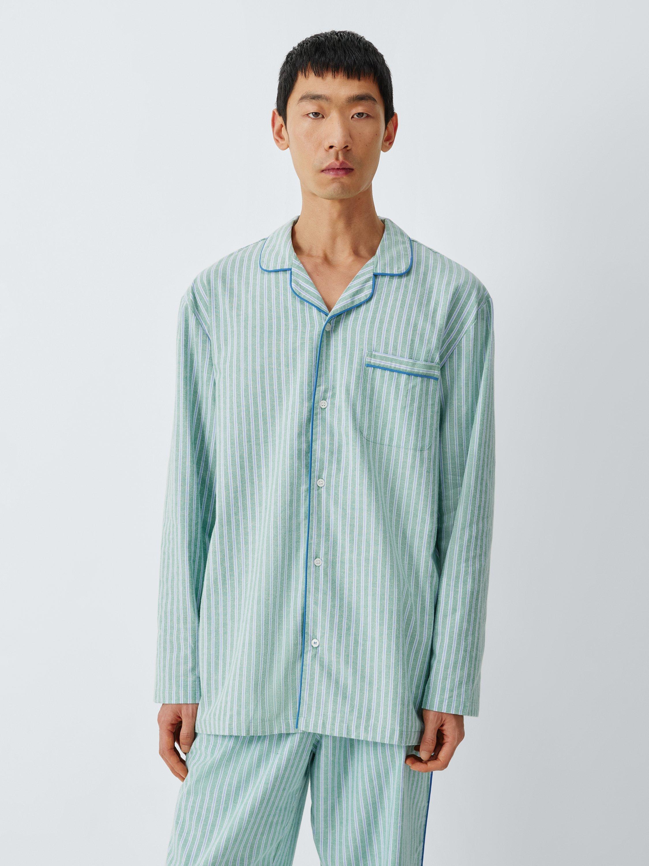 Product image 3 of 6, which shows John Lewis Organic Cotton Stripe Pyjama Set, Green Mid, S