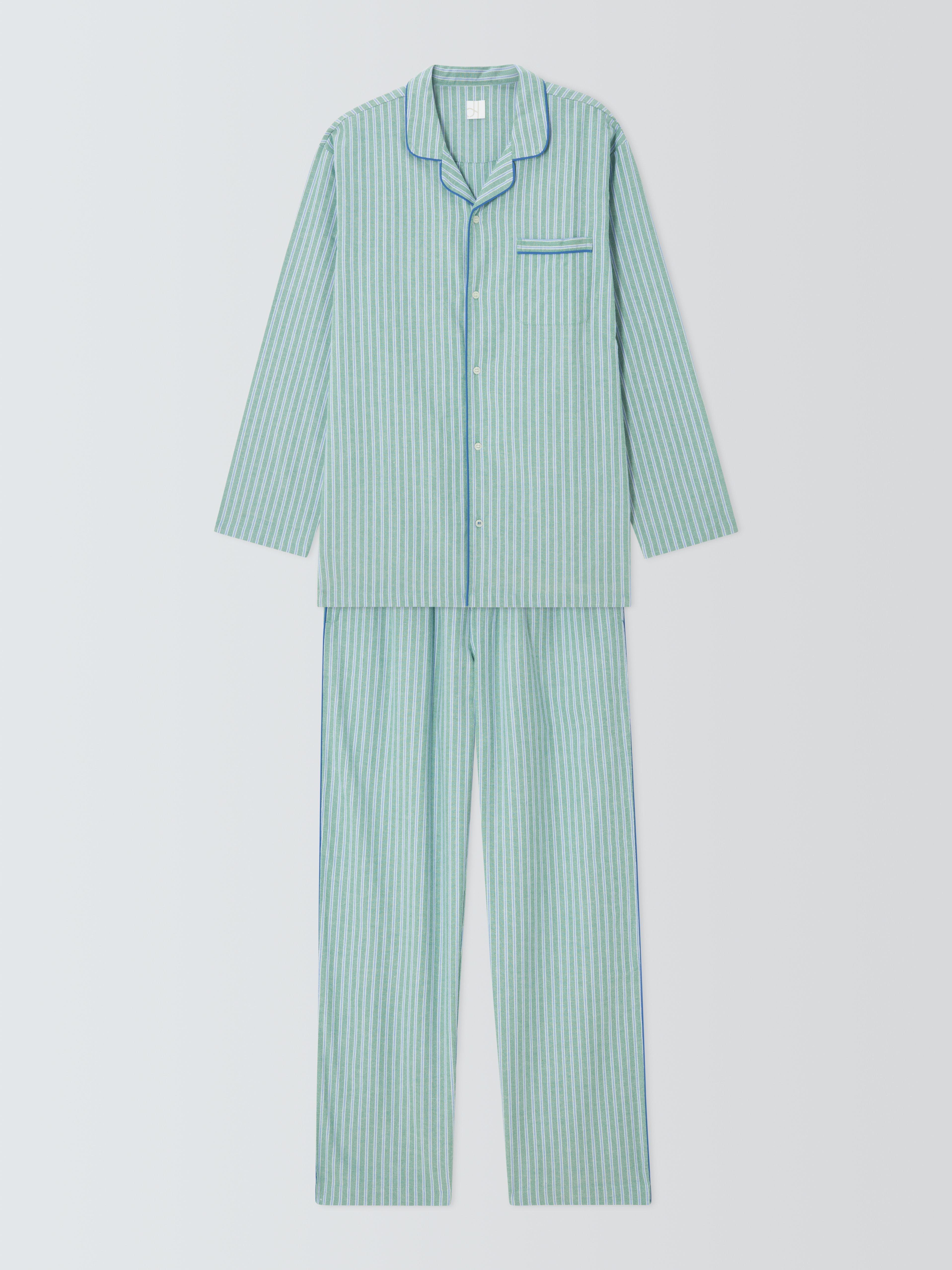 Product image 4 of 6, which shows John Lewis Organic Cotton Stripe Pyjama Set, Green Mid, S
