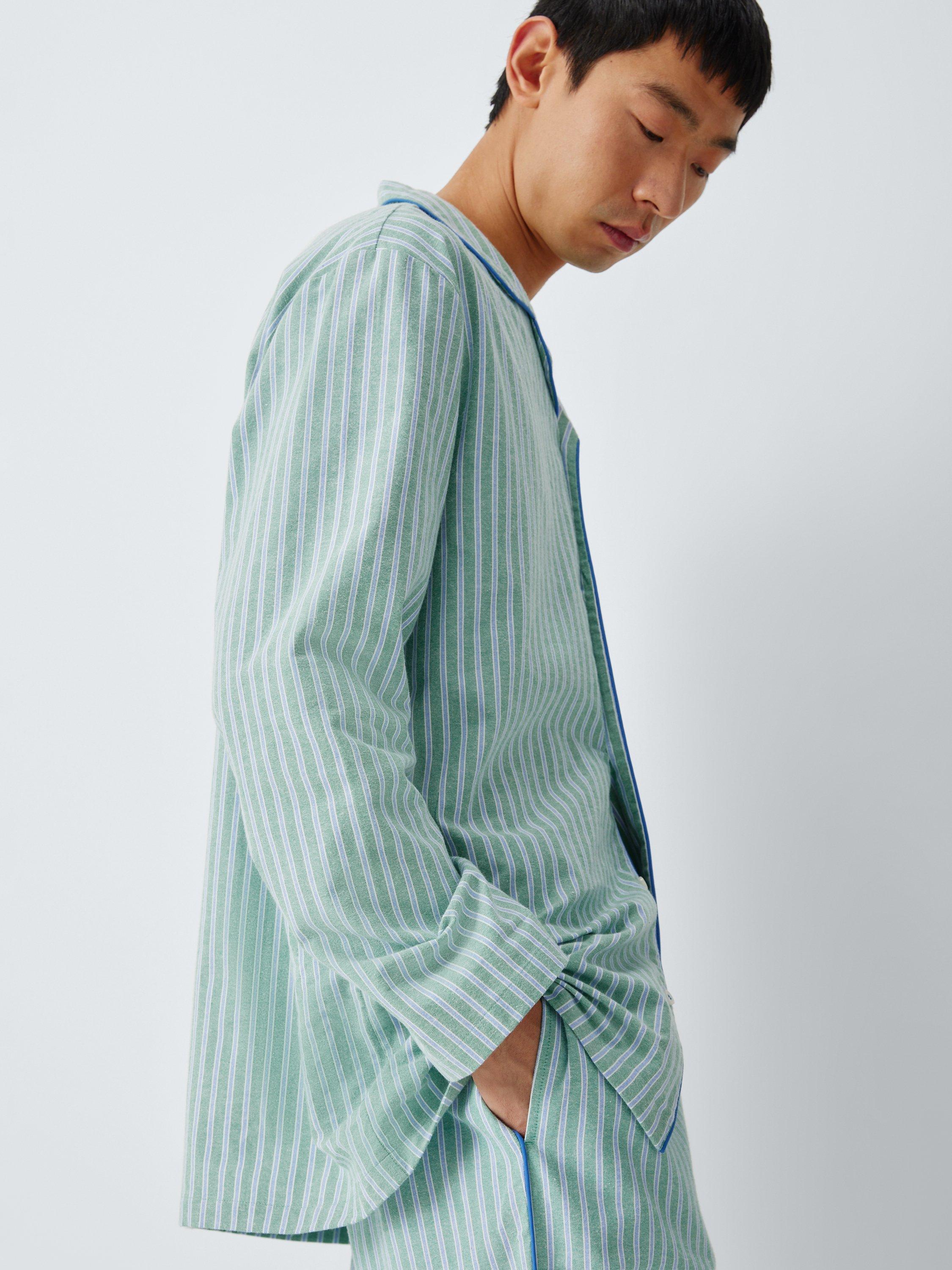 Product image 5 of 6, which shows John Lewis Organic Cotton Stripe Pyjama Set, Green Mid, S