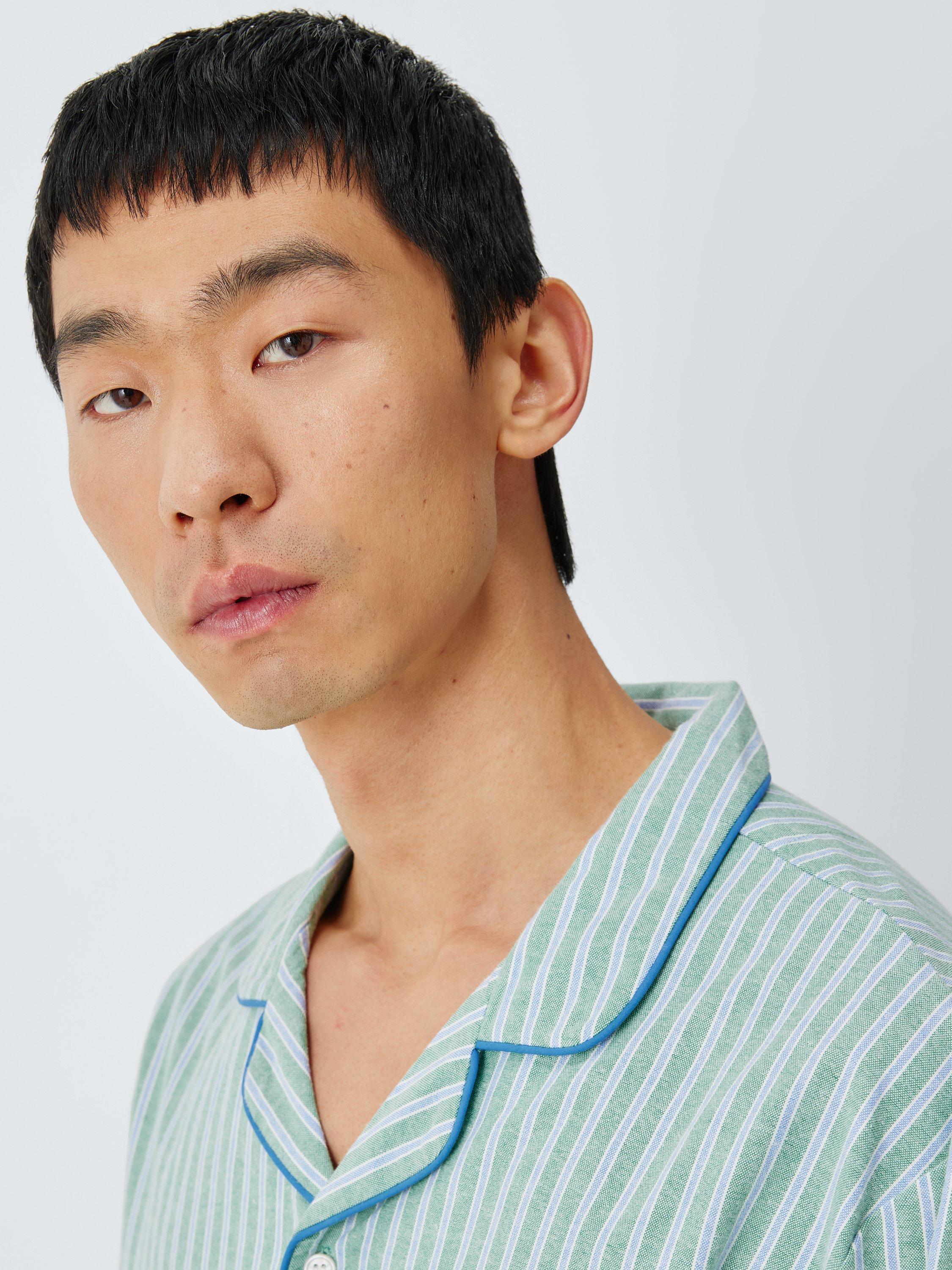 Product image 6 of 6, which shows John Lewis Organic Cotton Stripe Pyjama Set, Green Mid, S