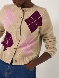 Monsoon Anne Argyle Check Cardigan, Brown/Multi, Brown/Multi