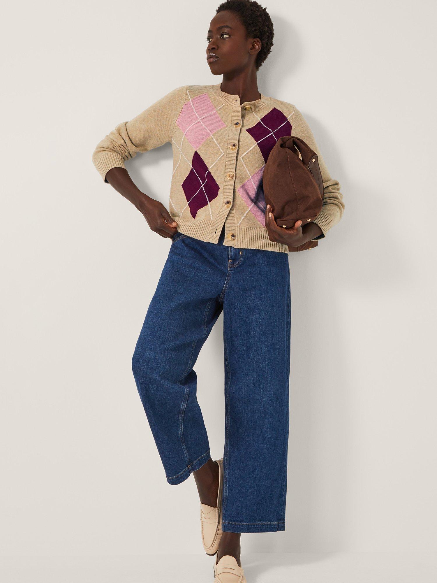 Product image 3 of 5, which shows Monsoon Anne Argyle Check Cardigan, Brown/Multi, XL