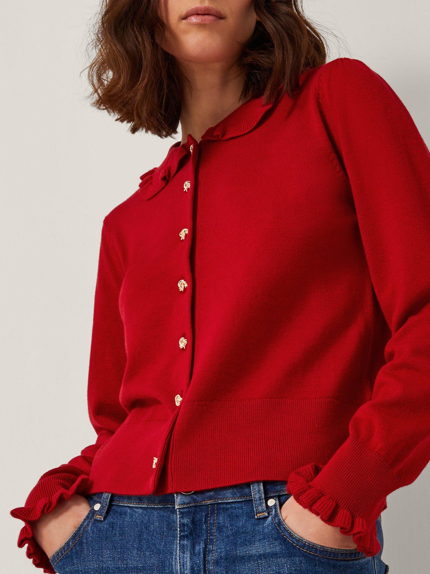Monsoon Clea Frill Collar Cardigan, Red