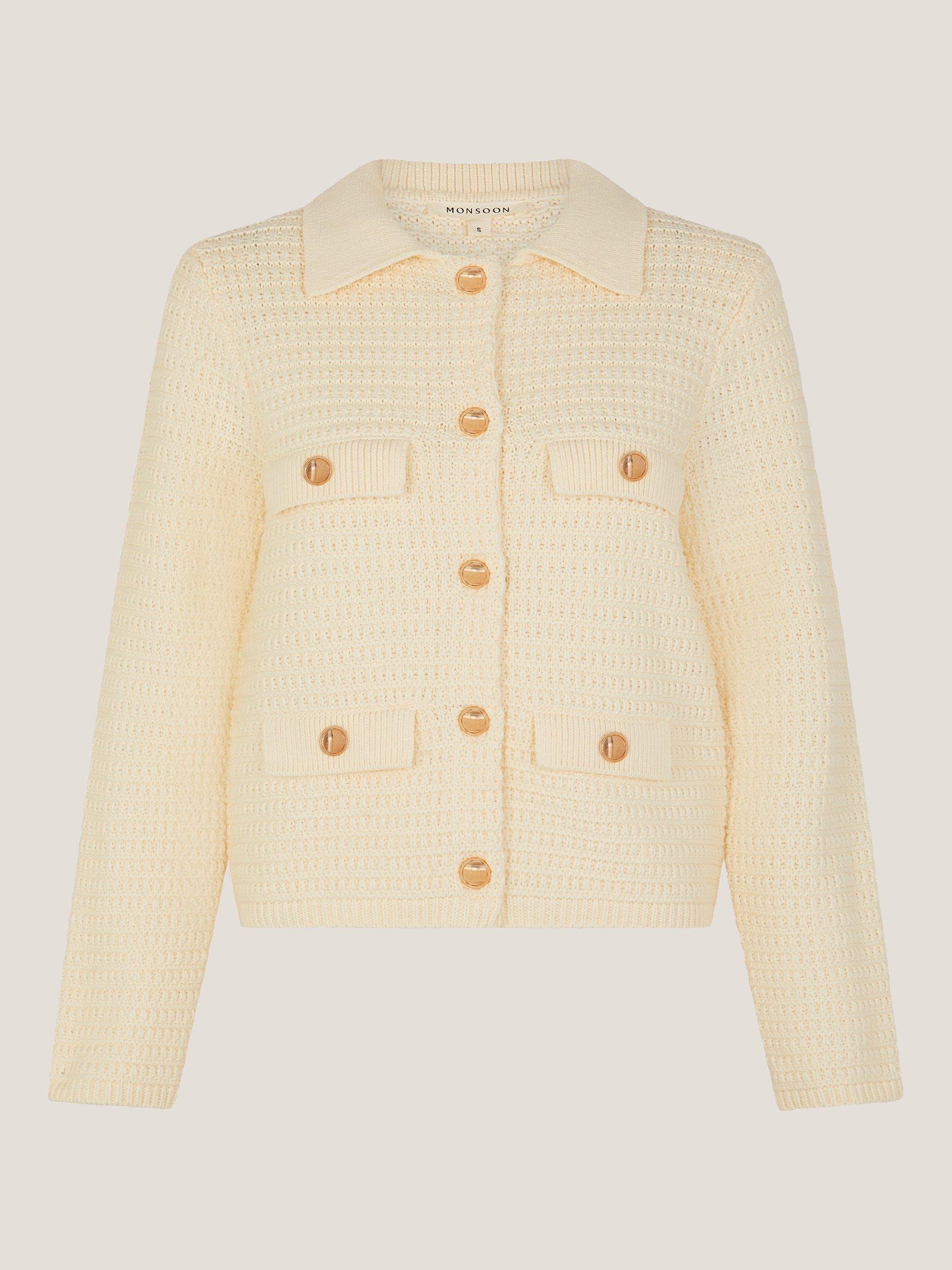 Product image 3 of 5, which shows Monsoon Coby Collar Cardigan, Ivory, L