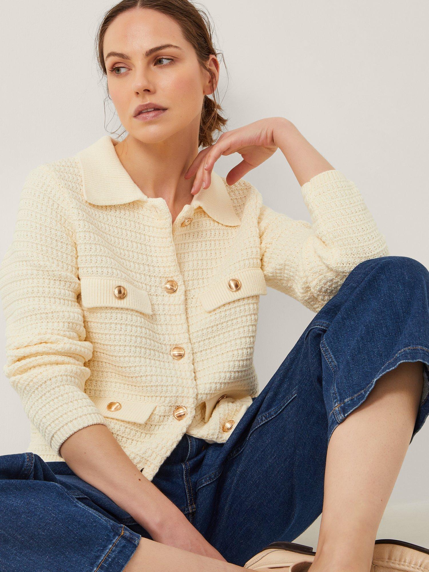 Product image 4 of 5, which shows Monsoon Coby Collar Cardigan, Ivory, L