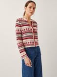 Monsoon Juno Floral Fair Isle Cardigan, Ivory/Multi