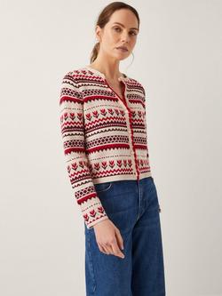 Monsoon Juno Floral Fair Isle Cardigan, Ivory/Multi, Ivory/Multi