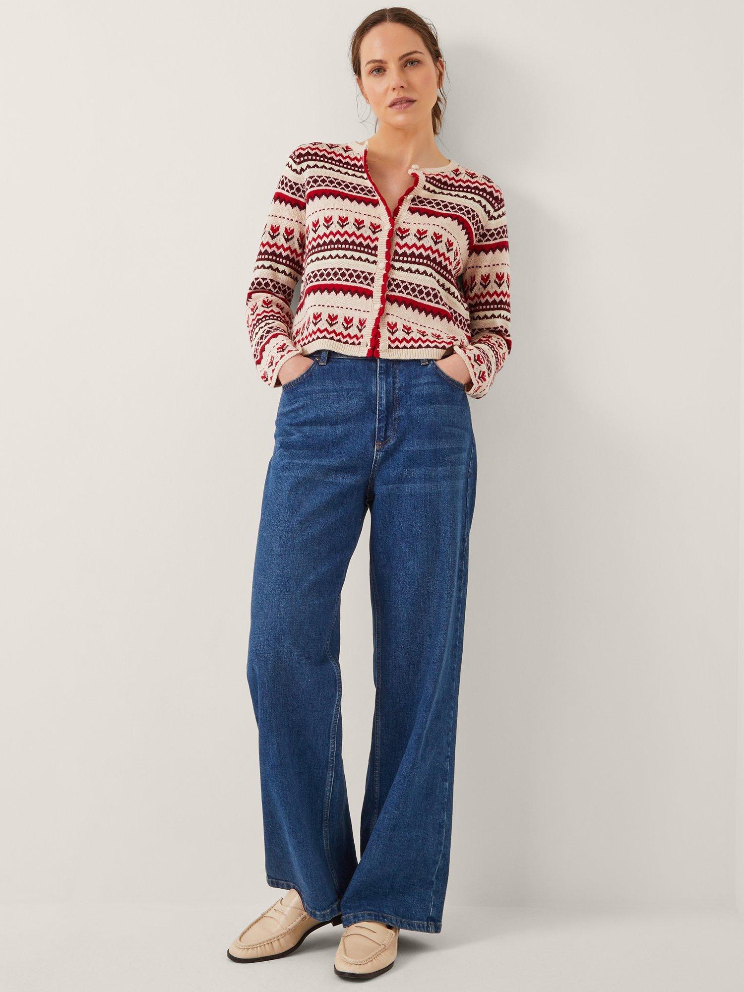 Product image 3 of 5, which shows Monsoon Juno Floral Fair Isle Cardigan, Ivory/Multi, XXL