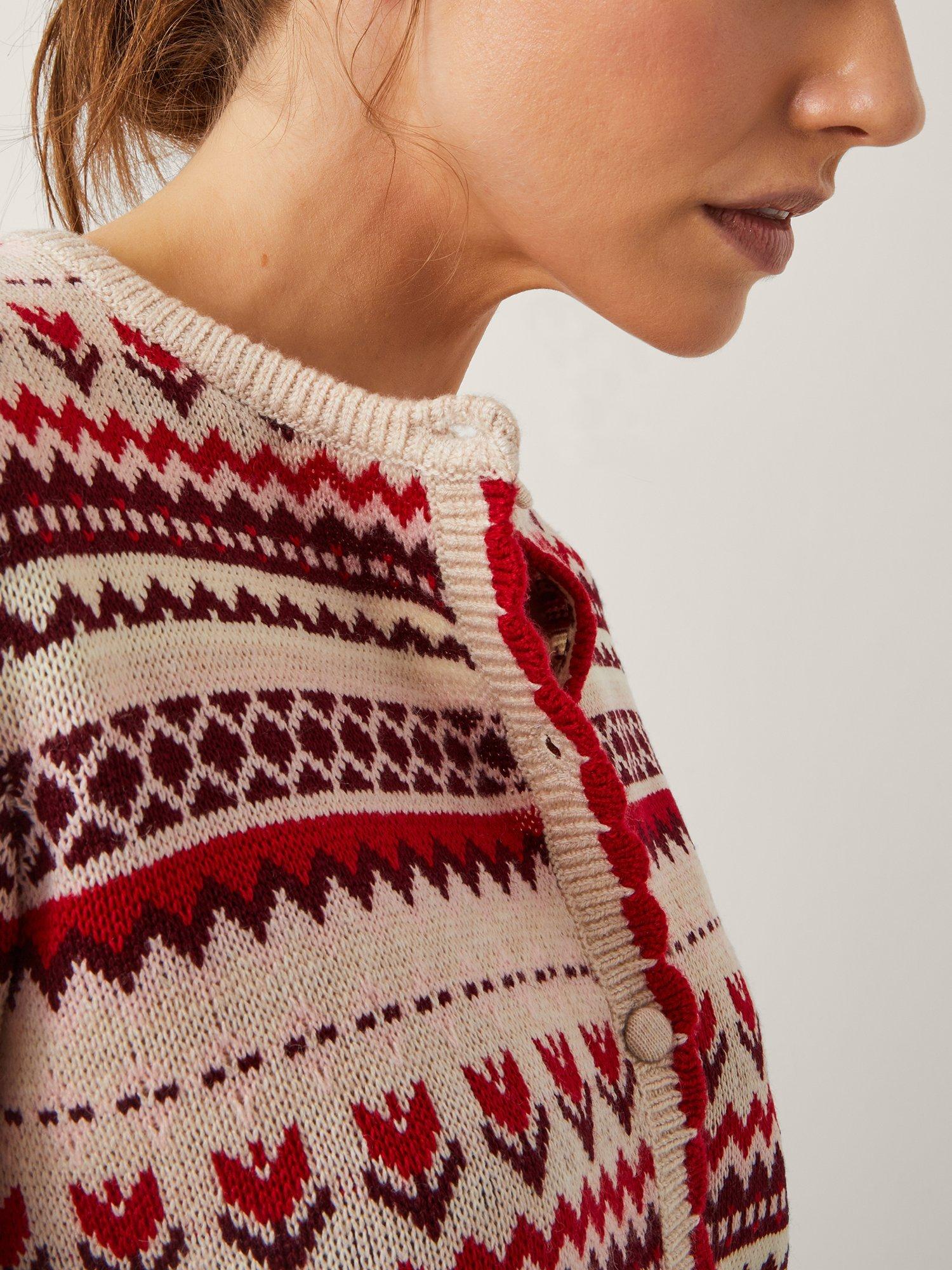 Product image 5 of 5, which shows Monsoon Juno Floral Fair Isle Cardigan, Ivory/Multi, XXL