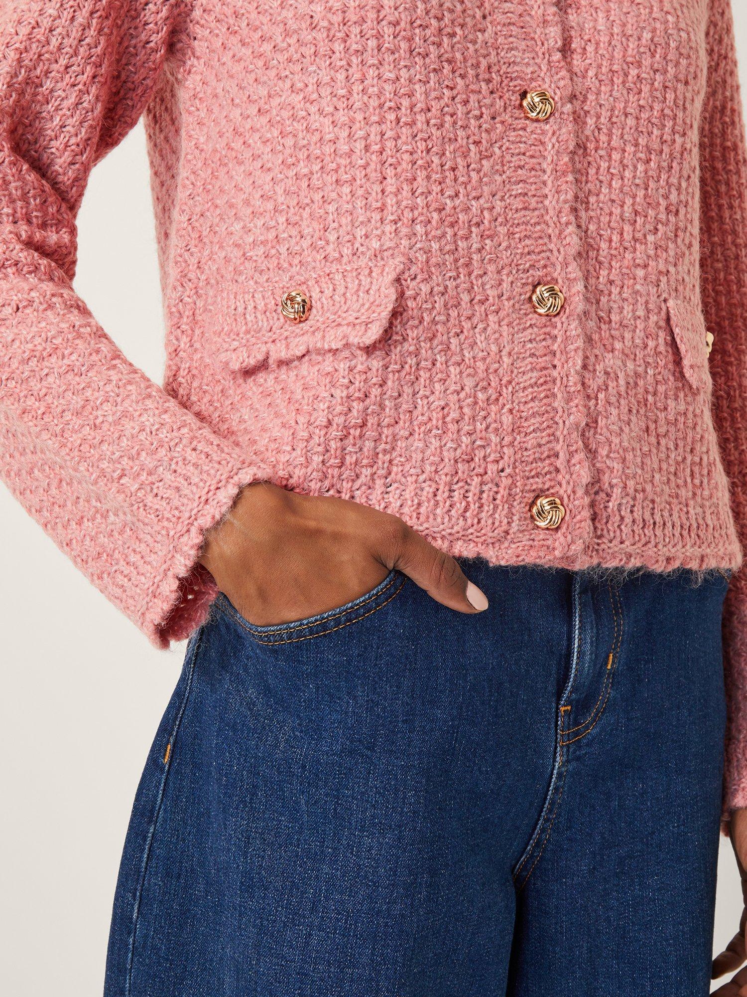 Product image 5 of 5, which shows Monsoon Suki Stitch Cardigan, Pink, L