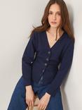 Monsoon Suzy Fitted Ribbed Waist Cardigan, Navy