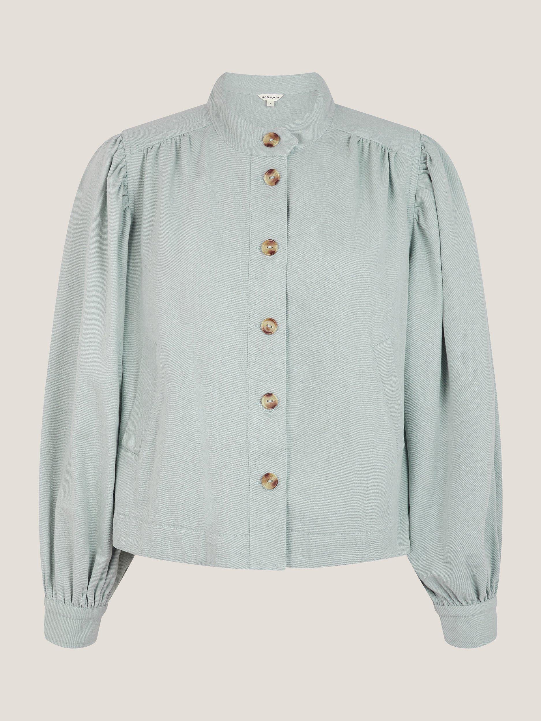 Product image 4 of 5, which shows Monsoon Ciara Puff Sleeve Jacket, Light Blue, M