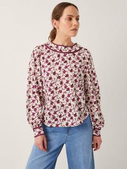 Monsoon Felipa Floral Jersey Top, Ivory/Red, Ivory/Red