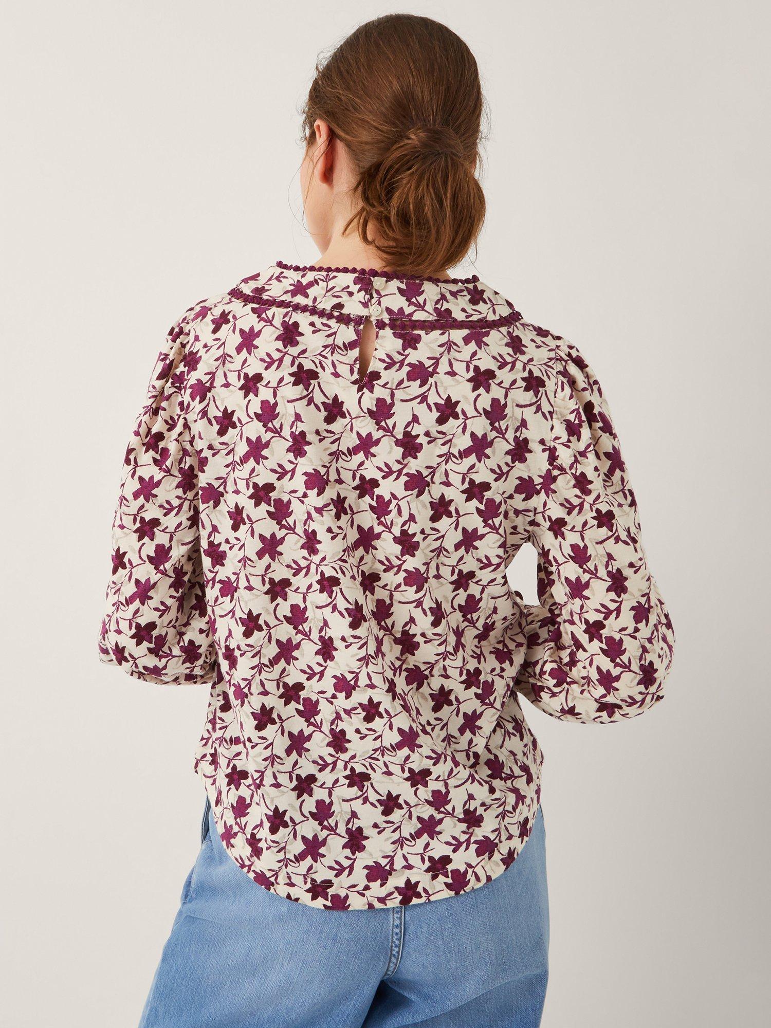 Product image 2 of 5, which shows Monsoon Felipa Floral Jersey Top, Ivory/Red, XXL