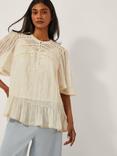Monsoon Edith Lace Ruffle Top, Ivory