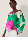 Monsoon Miley Abstract Bardot Top, Green/Multi