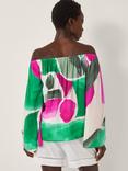 Monsoon Miley Abstract Bardot Top, Green/Multi